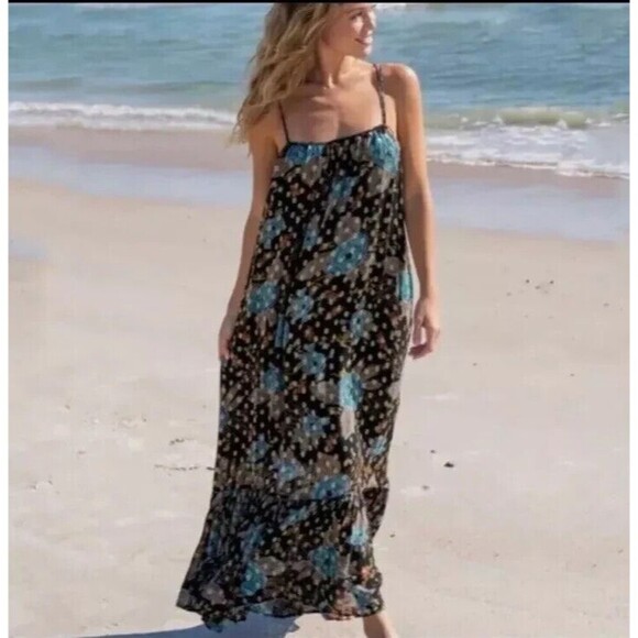 Natural Life Dresses & Skirts - Natural Life The Alice Metallic Maxi Floral Sleeveless Dress Tie Back Sz M Boho